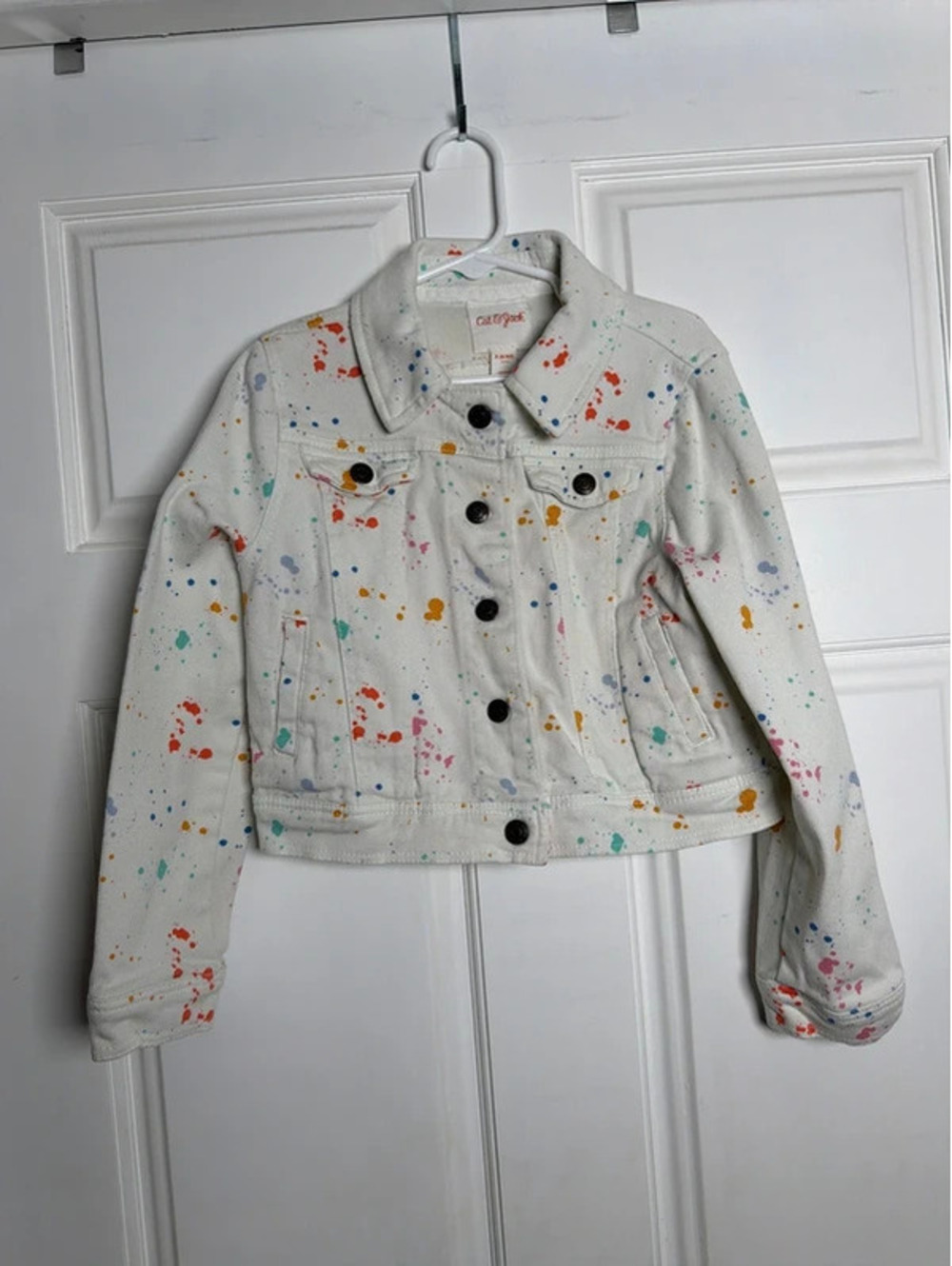 Girls White Denim Paint Splatter Snap Jacket Jean 6x